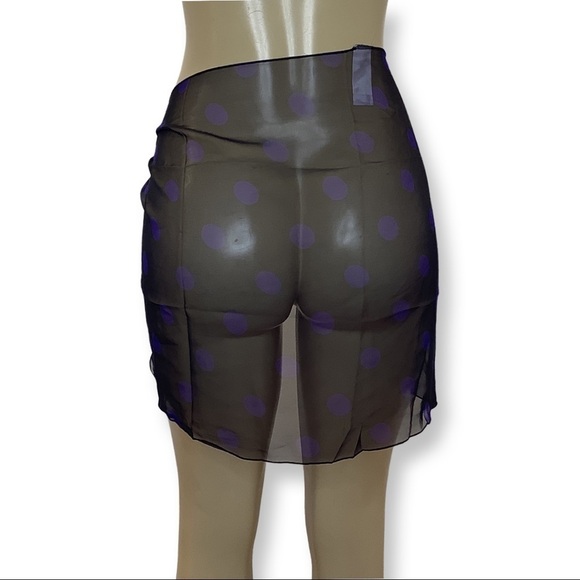 Zuliana Black With Purple Polka Dots. Lettuce Trim Sheer Tie Sarong. Made in USA - Picture 3 of 4